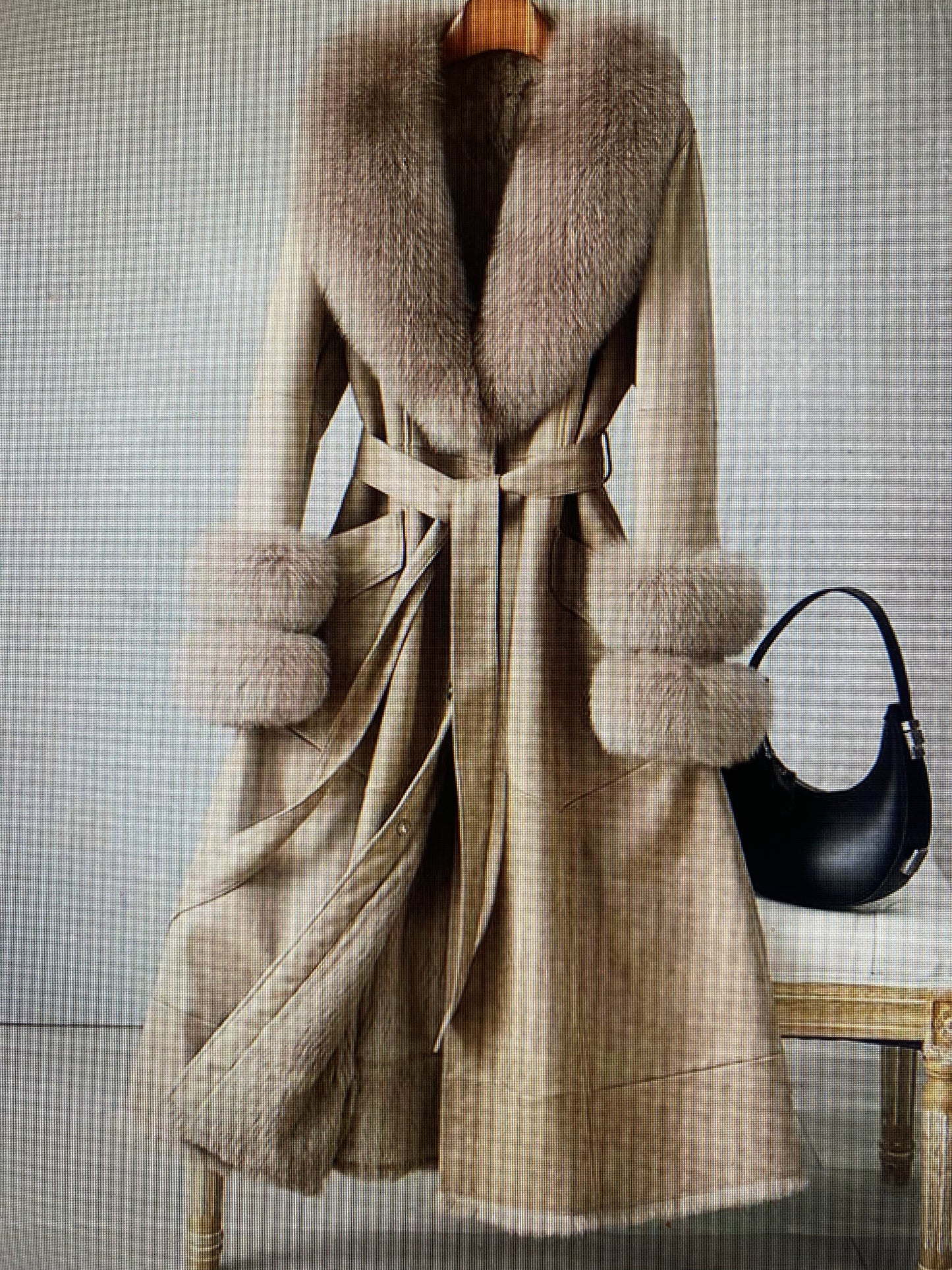 Elegant Mid-Length Faux Fur Coat with Fox Fur Collar
