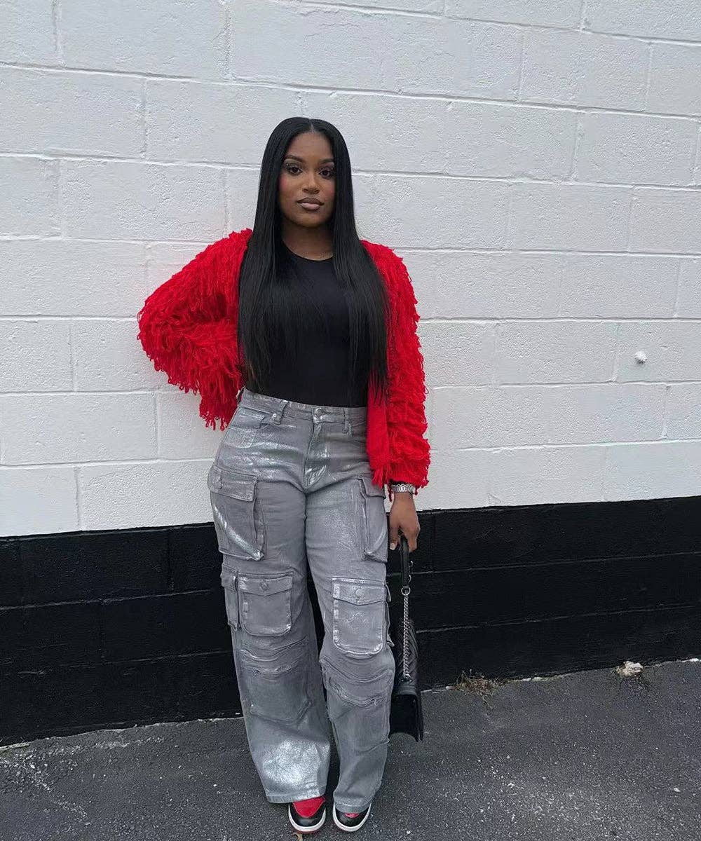 Utility Pocket Metallic Denim Pants