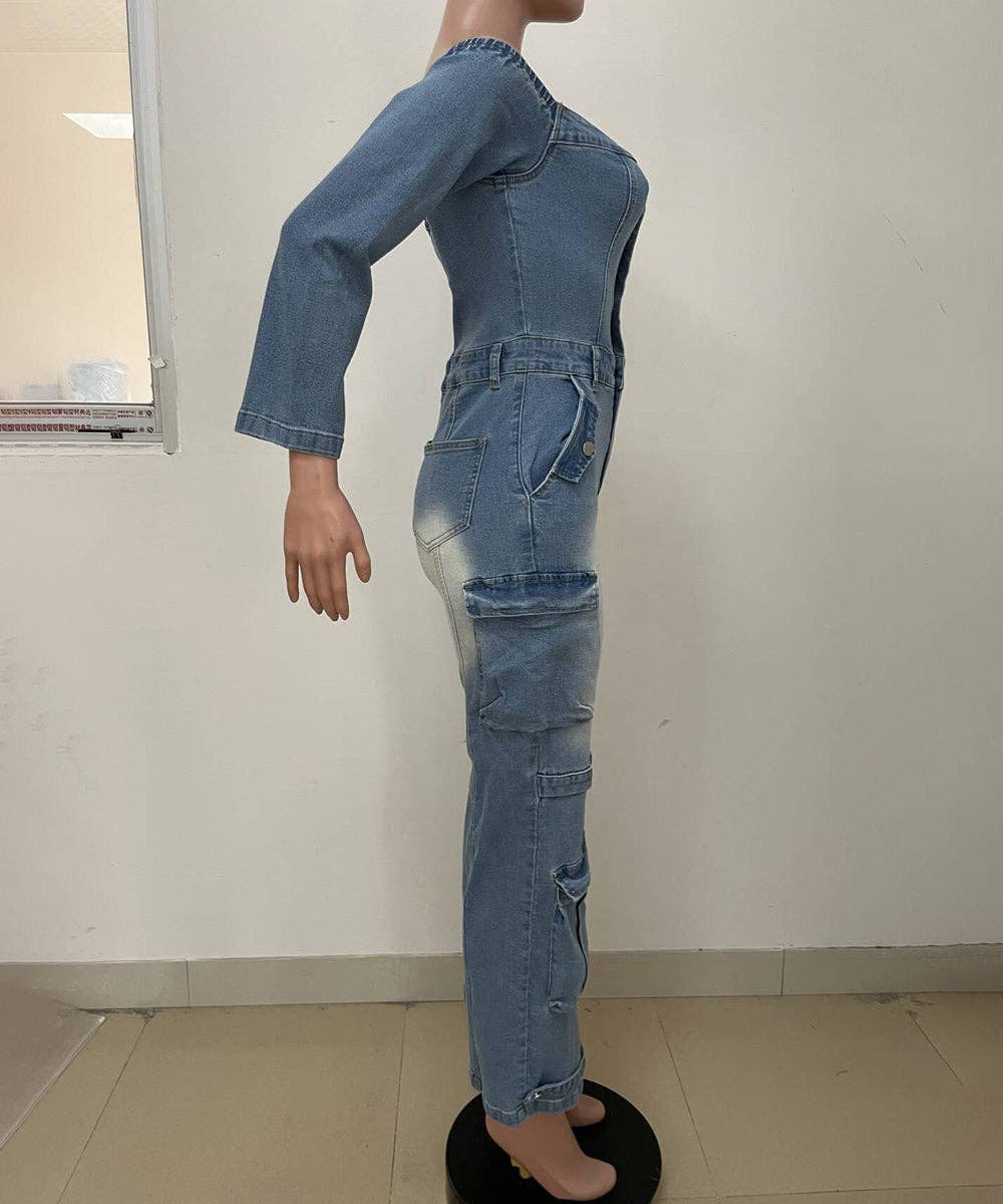 Asymmetric Denim Cardigan Set