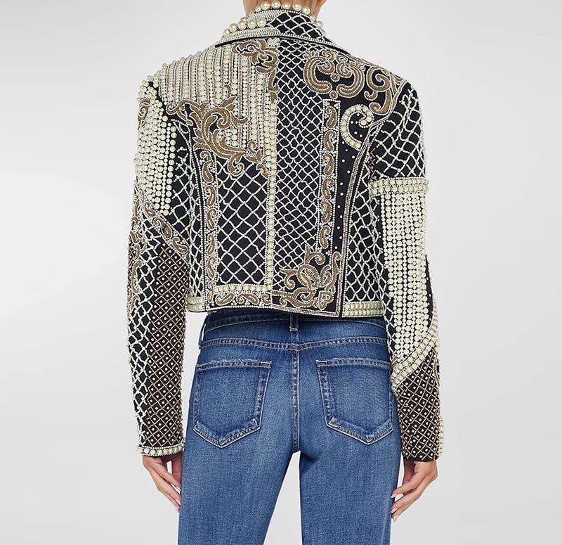 JK133Y Luxurious Hand-Embroidered Beaded Diamond Short Coat