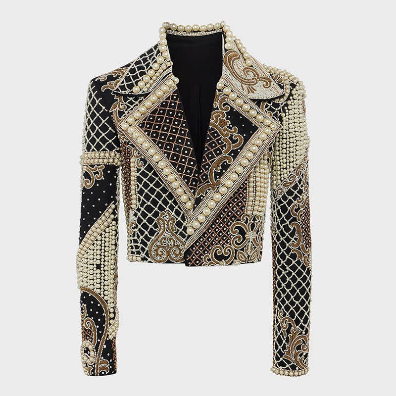 JK133Y Luxurious Hand-Embroidered Beaded Diamond Short Coat