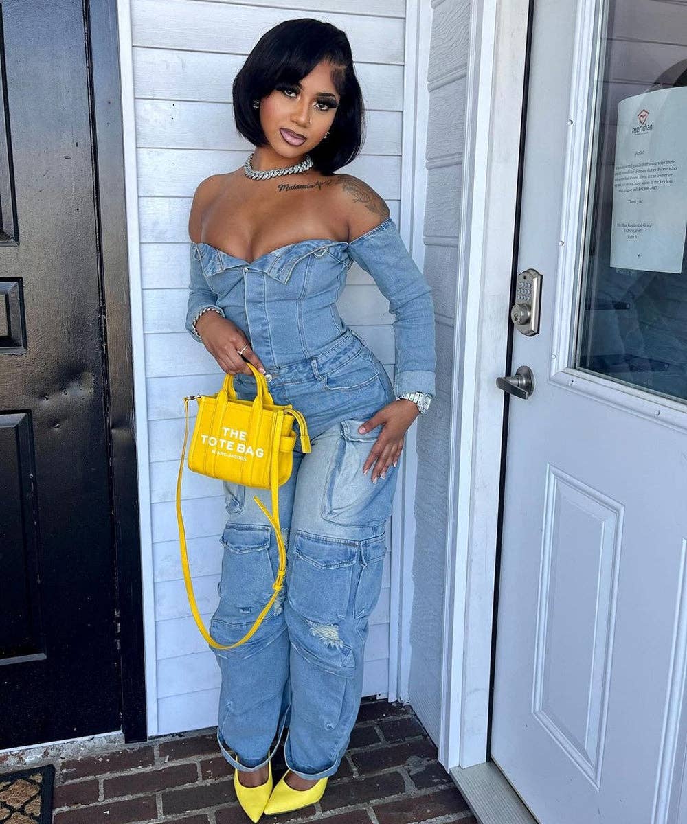 Asymmetric Denim Cardigan Set