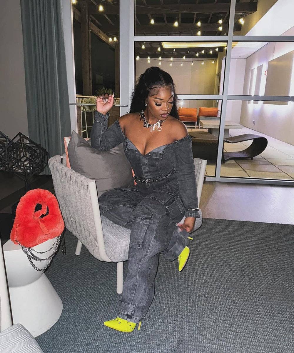 Asymmetric Denim Cardigan Set