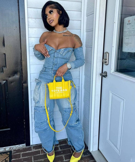 Asymmetric Denim Cardigan Set