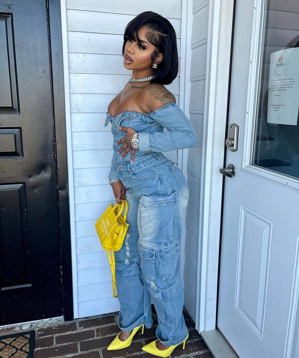 Asymmetric Denim Cardigan Set