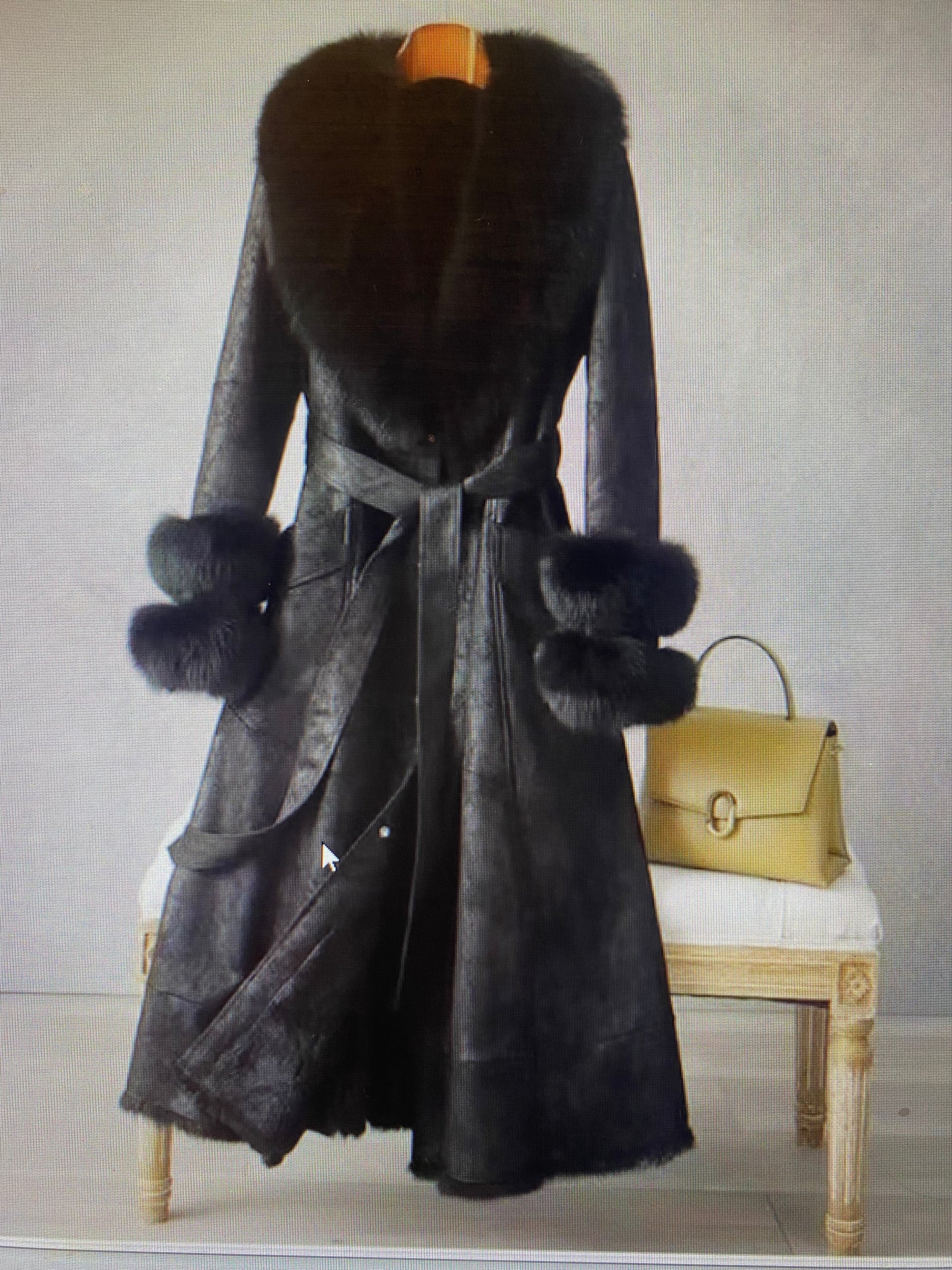 Elegant Mid-Length Faux Fur Coat with Fox Fur Collar