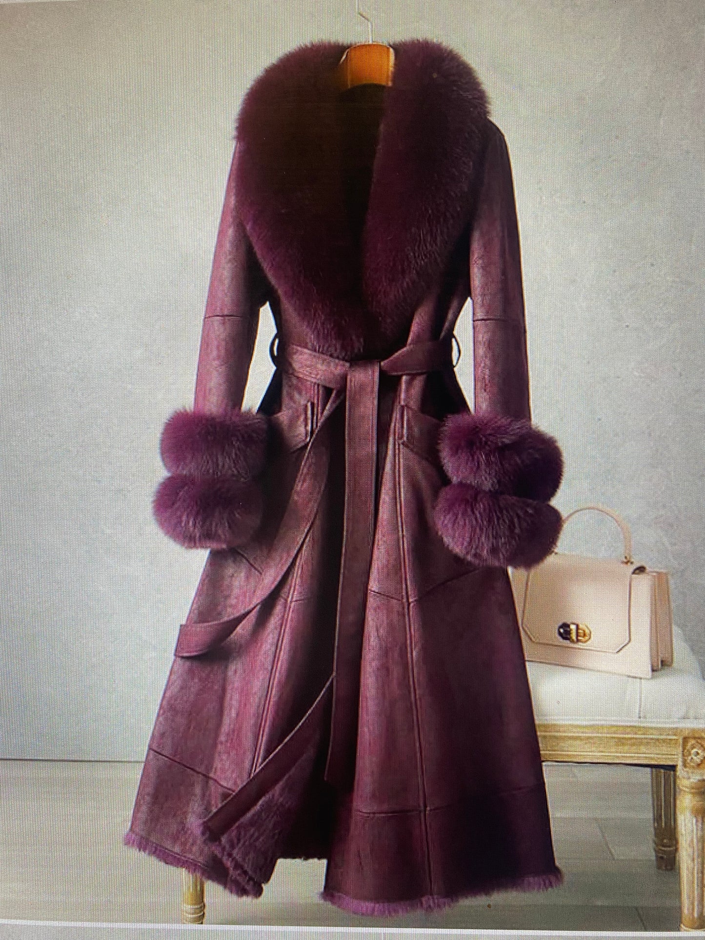 Elegant Mid-Length Faux Fur Coat with Fox Fur Collar