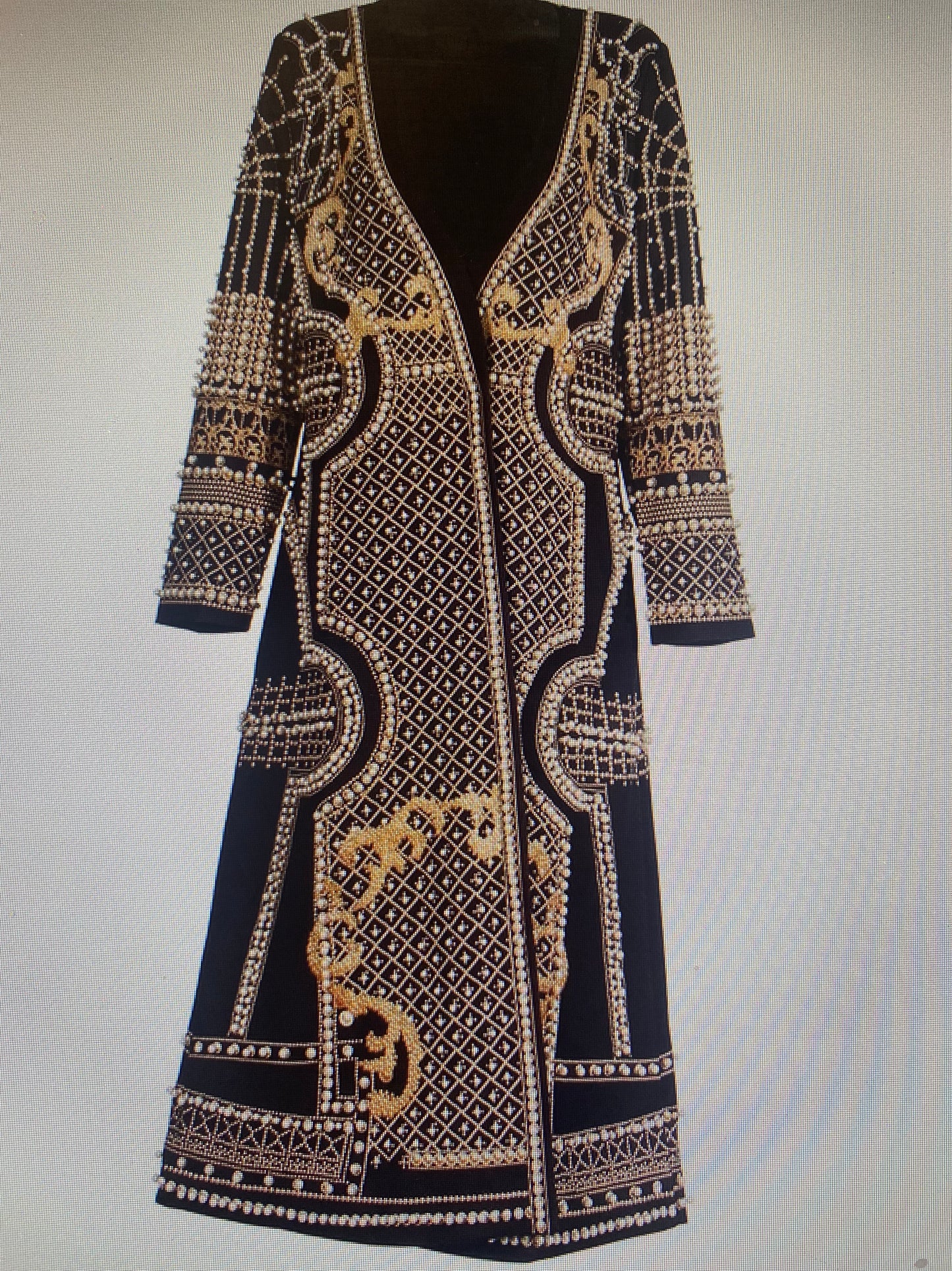 Beaded V-Neck Long-Sleeve Trench Coat for Women