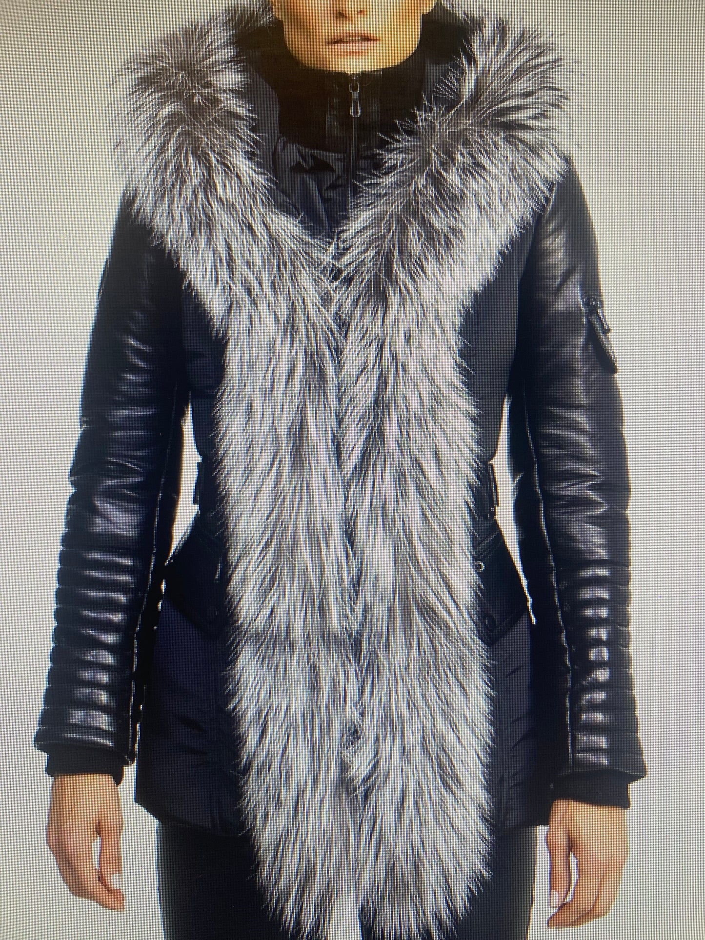Kim Leather Sleeve Jacket with Silver Fox Fur
