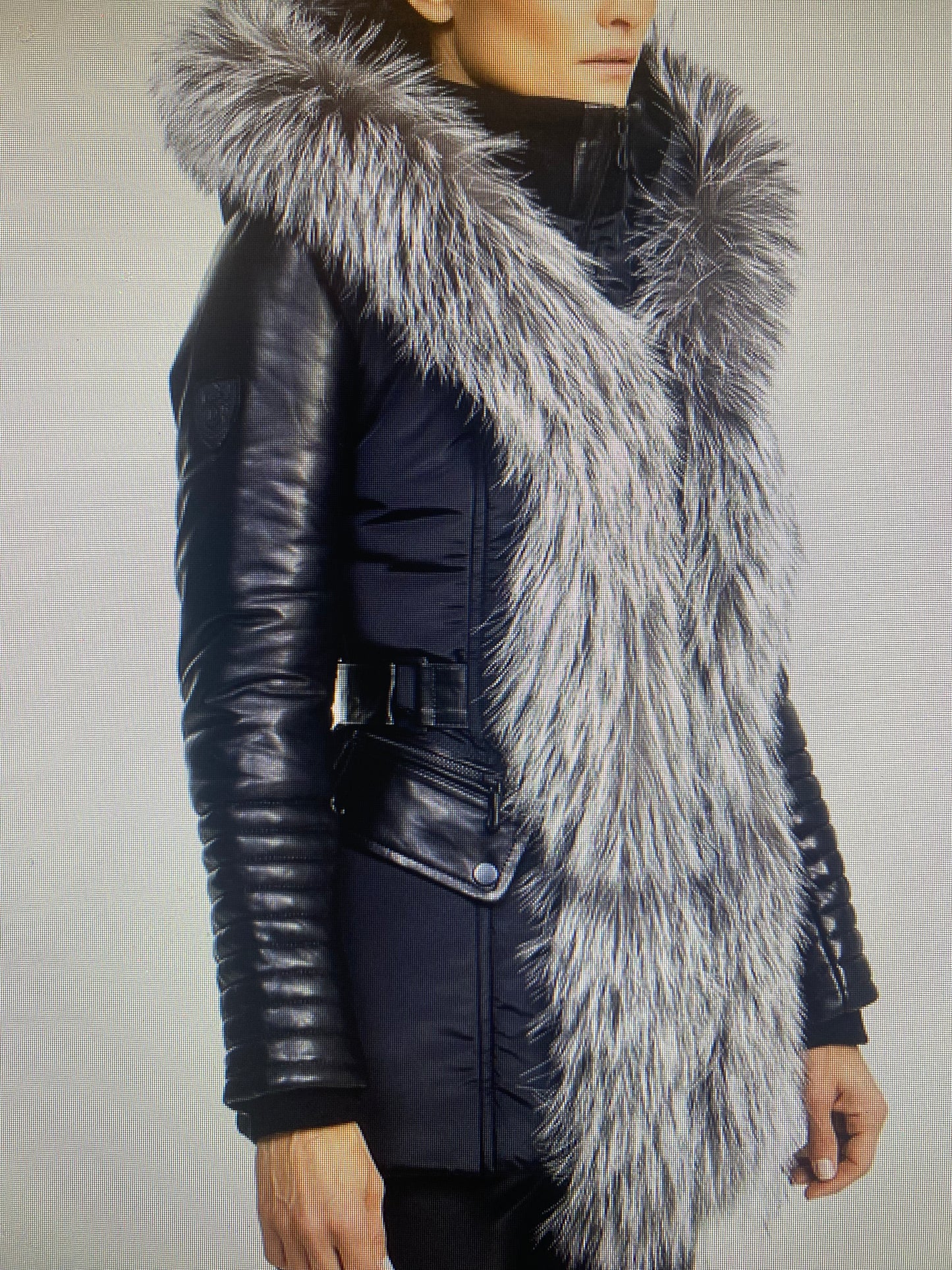 Kim Leather Sleeve Jacket with Silver Fox Fur