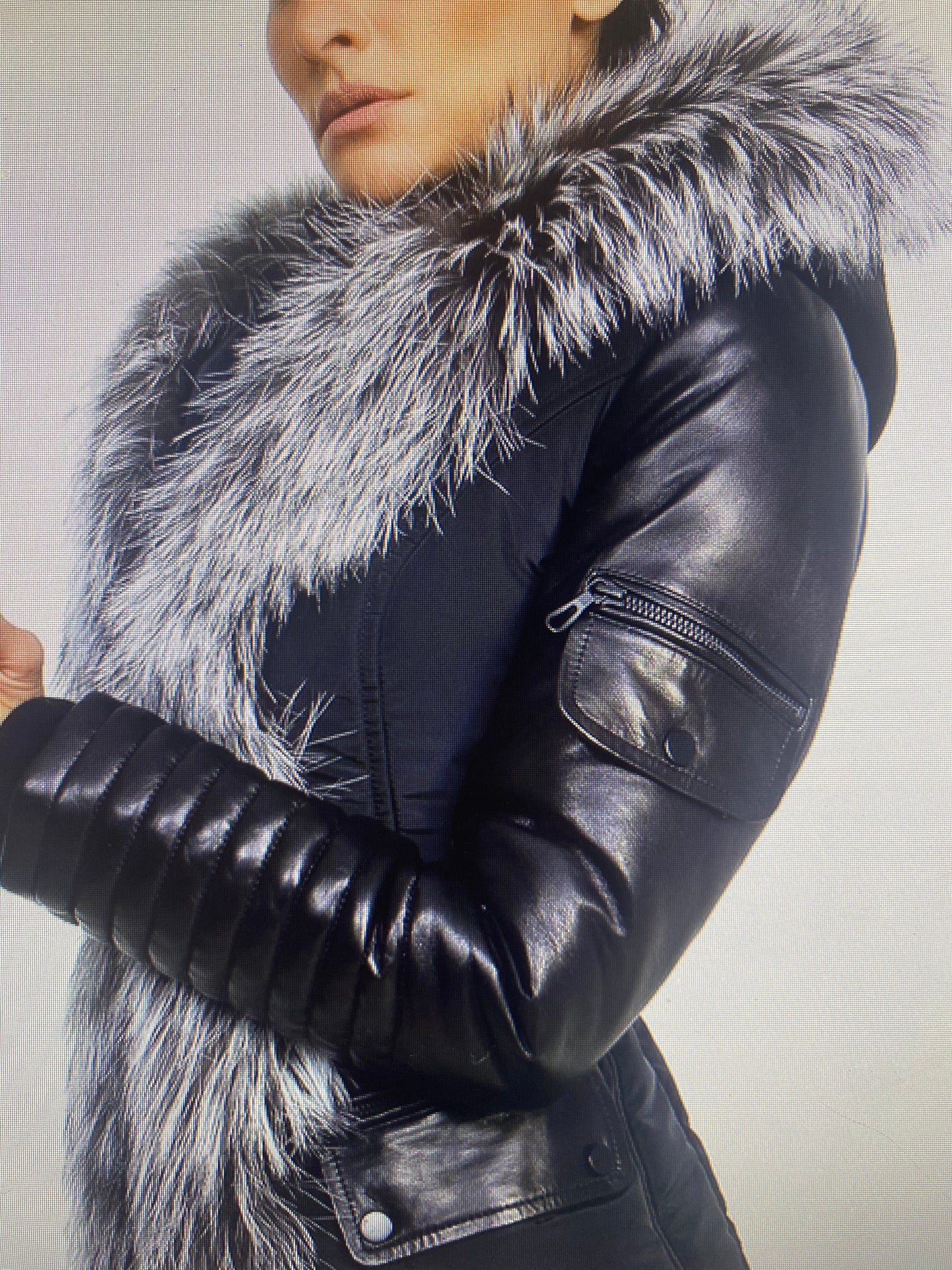 Kim Leather Sleeve Jacket with Silver Fox Fur