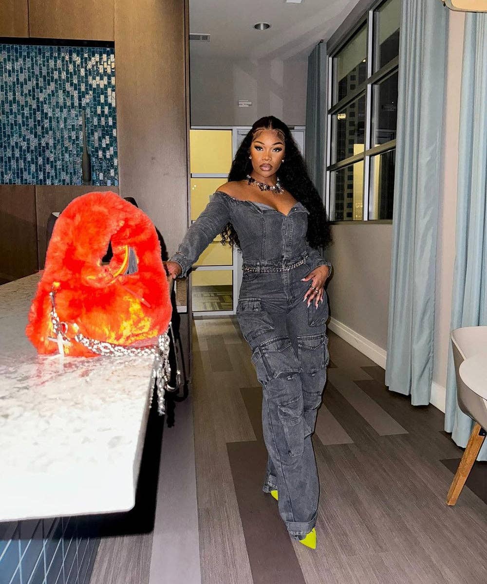 Asymmetric Denim Cardigan Set