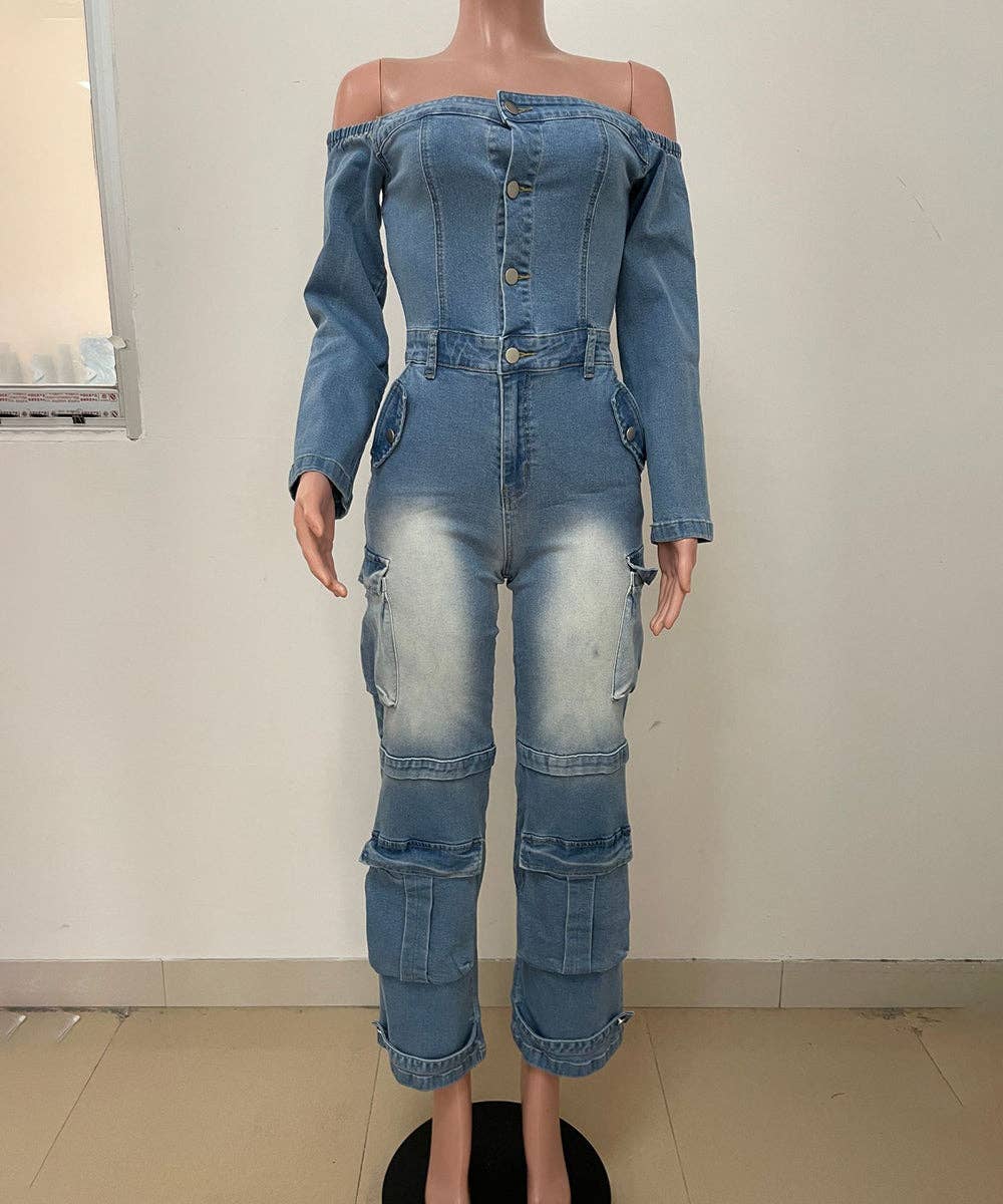 Asymmetric Denim Cardigan Set