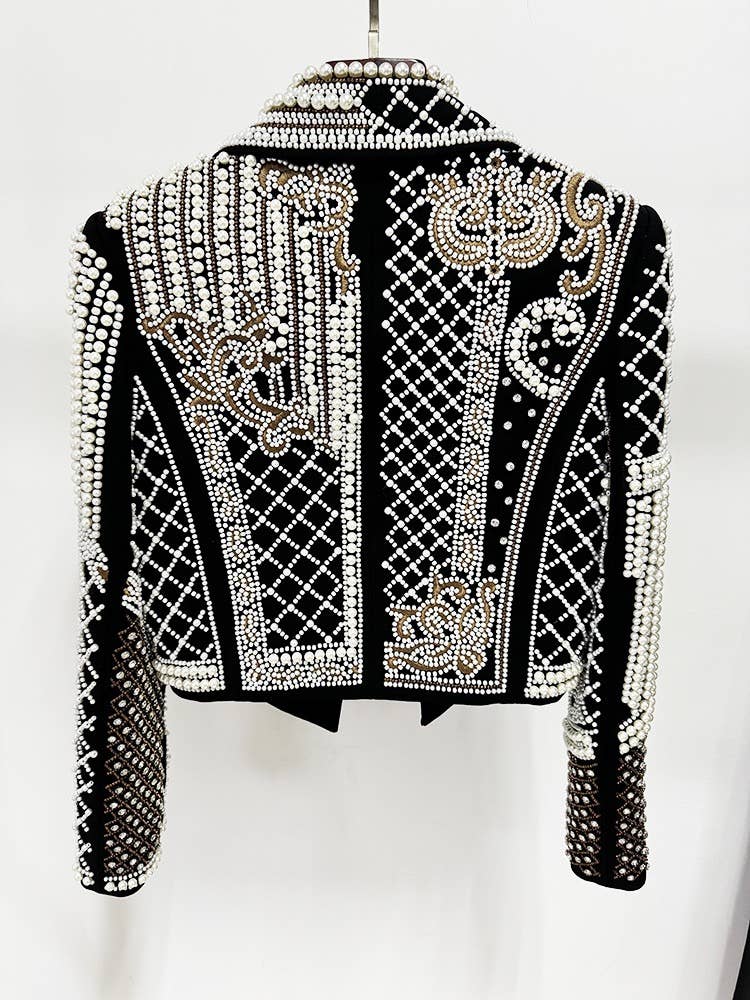 JK133Y Luxurious Hand-Embroidered Beaded Diamond Short Coat