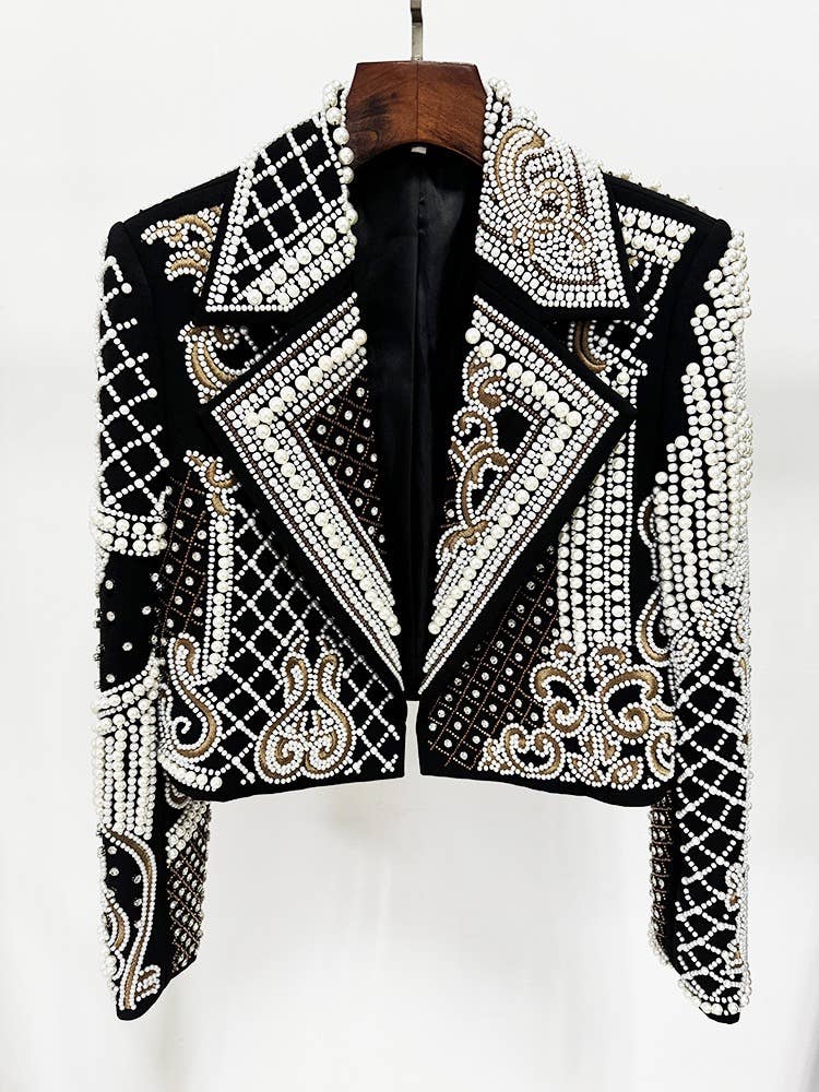 JK133Y Luxurious Hand-Embroidered Beaded Diamond Short Coat
