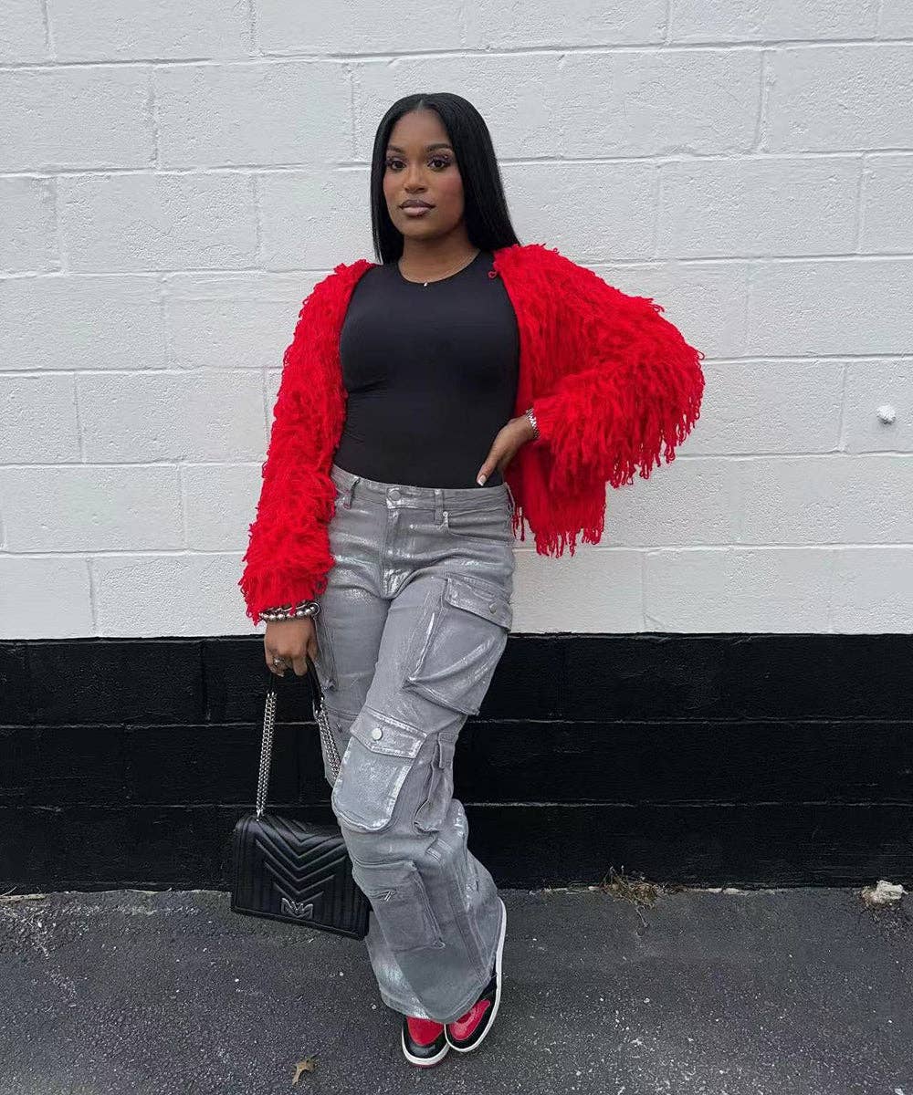 Utility Pocket Metallic Denim Pants