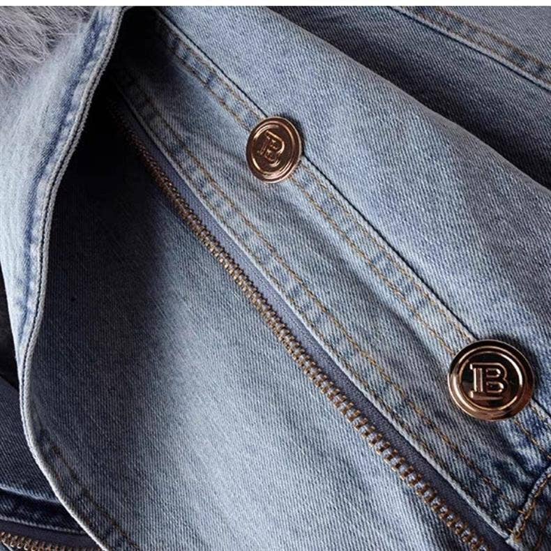 JK1022Y Women's Detachable Faux Fur Lining Denim Jacket